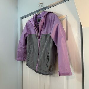 Eddie Bauer Girls Hooded Windbreaker Jacket Purple Gray Size S 7/8 Lightweight
